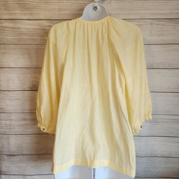 LC Lauren Conrad S yellow stripped cottagecore flutter sleeves blouse - Picture 6 of 10